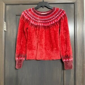 Vineyard Vines Red Fair Isle Fuzzy Eyelash‎ Knit Sweater Womens Medium M